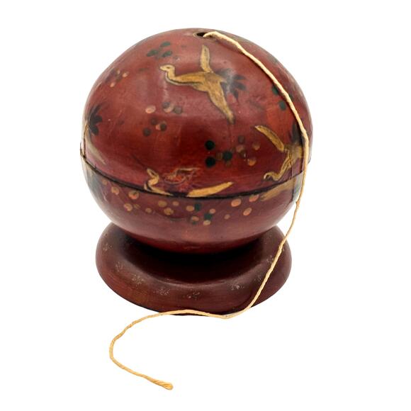 Vintage Japanese Crane String Holder Flying Birds - Hand Painted Round Dispenser - Picture 1 of 10